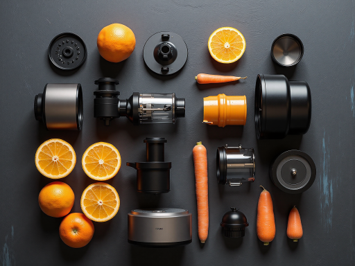 Standard centrifugal juicer with compact design, orange and black color scheme, multiple speed settings, modern kitchen appliance